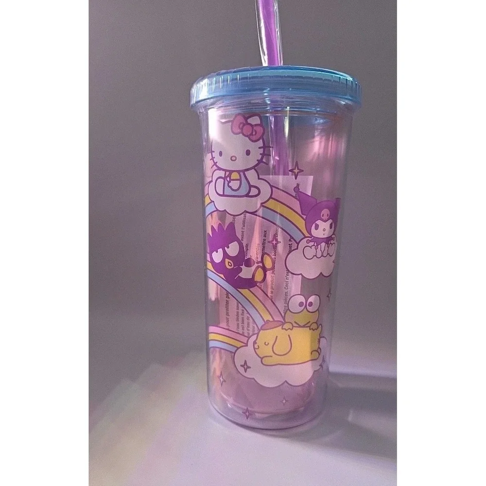 Hello‎ Kitty Sanrio Friends Rainbow Tumbler Cup Lid Straw Clear New